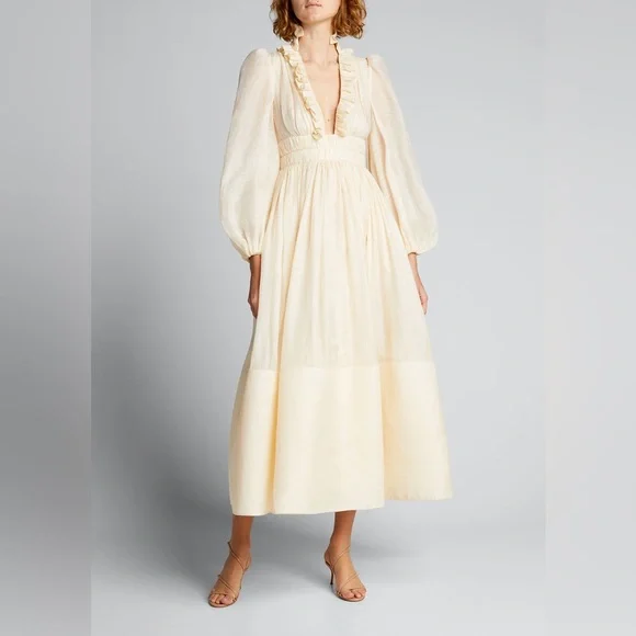 Zimmermann Wild Botanical Ruffled Linen and Silk Dress - Picture 3 of 15